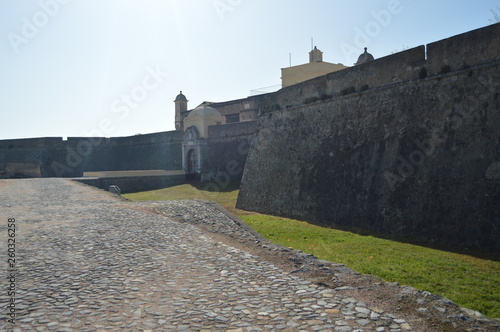 Wall And Entrance Of The Fort Of Our Lady Of Grace In Elvas. Nature, Architecture, History, Street Photography. April 11, 2014. Elvas, Portoalegre, Portugal. photo