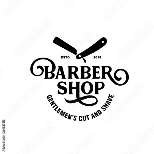 Barber shop emblem badge logotype sign. Vector vintage illustration.