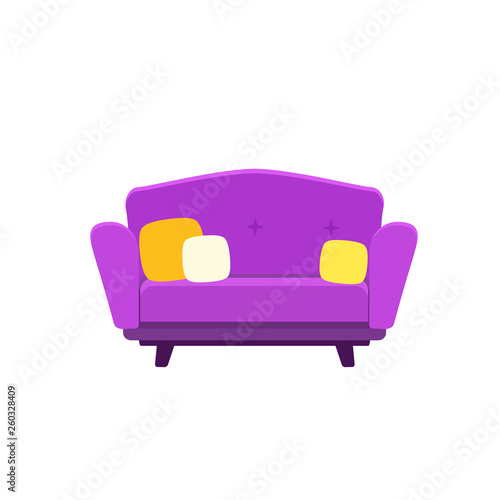 Vector illustration of small sofa with pillows