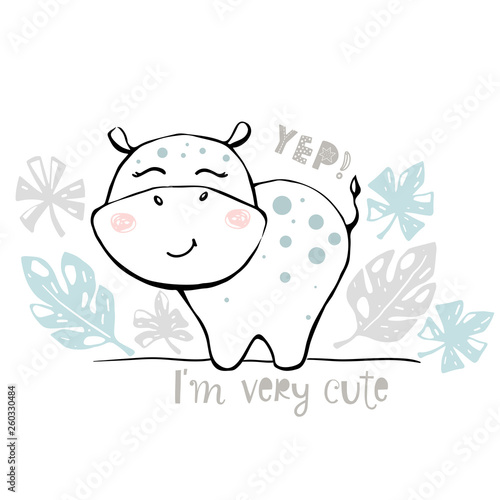 Hippopotamus baby girl cute print. Cool african animal