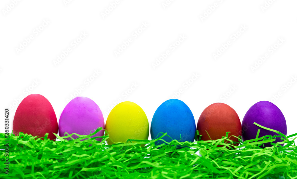 Row of easter eggs isolated on white