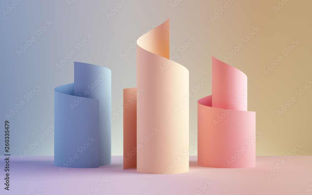 3d render, paper ribbon rolls, abstract shapes, fashion background, swirl, pastel neon scrolls, curl, spiral, cylinder 3d render, paper ribbon rolls, abstract shapes, fashion background, swirl, pastel neon scrolls, curl, spiral, cylinder