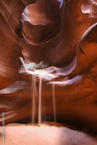 Antelope Canyon Light, Sandfall and Rock Formations