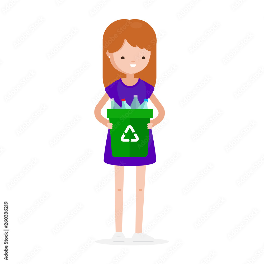 Girl Woman Blond Character Cartoon Illustration Recycling Bottle Plastic Eco Isolated Icon Set