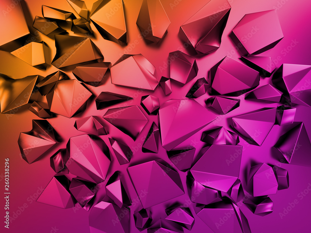 3d abstract split crystal background, gold pink fashion wallpaper, vivid colors