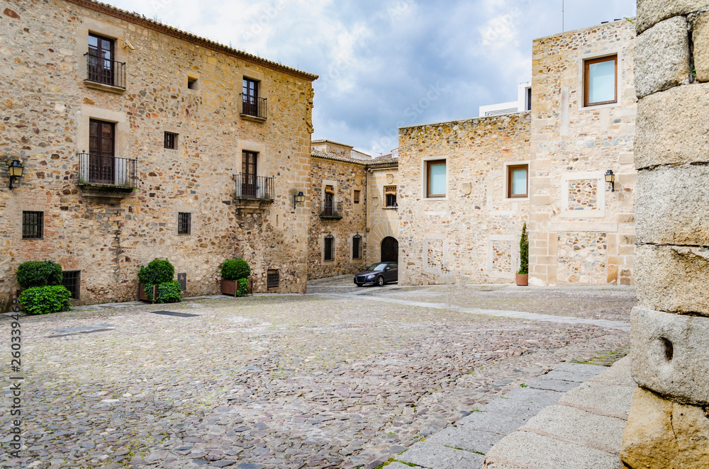 Square in the city of Caceres. Extremadura Spain
