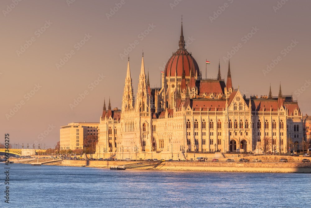 Obraz premium Parliament building and river Danube of Budapest