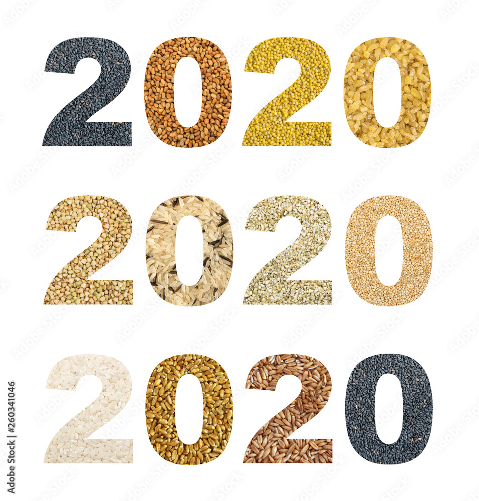 2020 Numbers Collage with Different Cereals and Edible Seeds 2020 Numbers Collage with Different Cereals and Edible Seeds