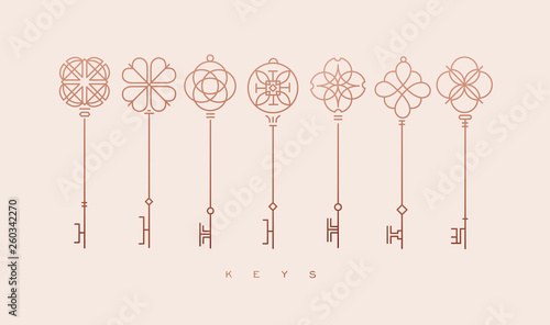Obraz na płótnie Modern graphic key collection beige w salonie