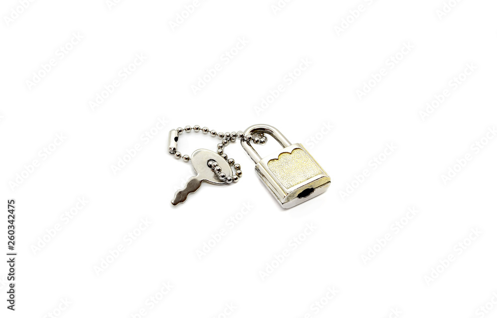 Small metallic padlock and key for bag or suitcase Small metallic padlock and key for bag or suitcase
