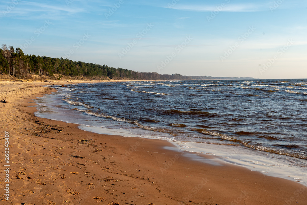 empty sea beach with ice leftovers and no snow