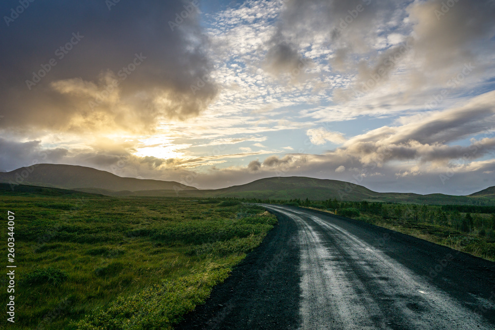 A Long Lonely Icelandic Road into the Sunset