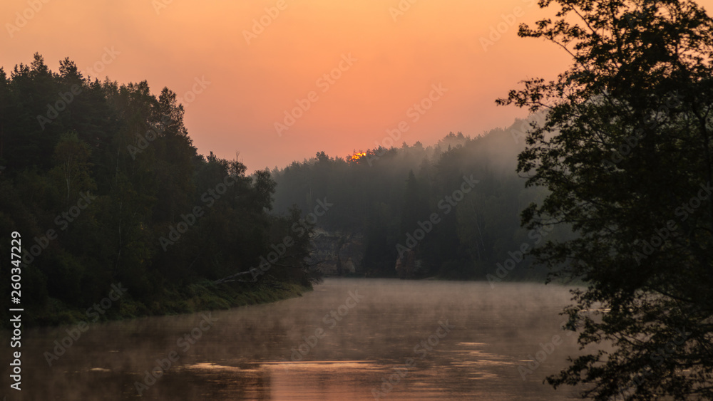 Fototapeta premium colorful sunset on the river