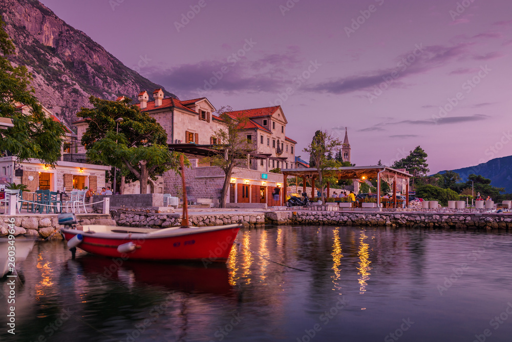 Sunset view of Kotor's bay, Montenegro.