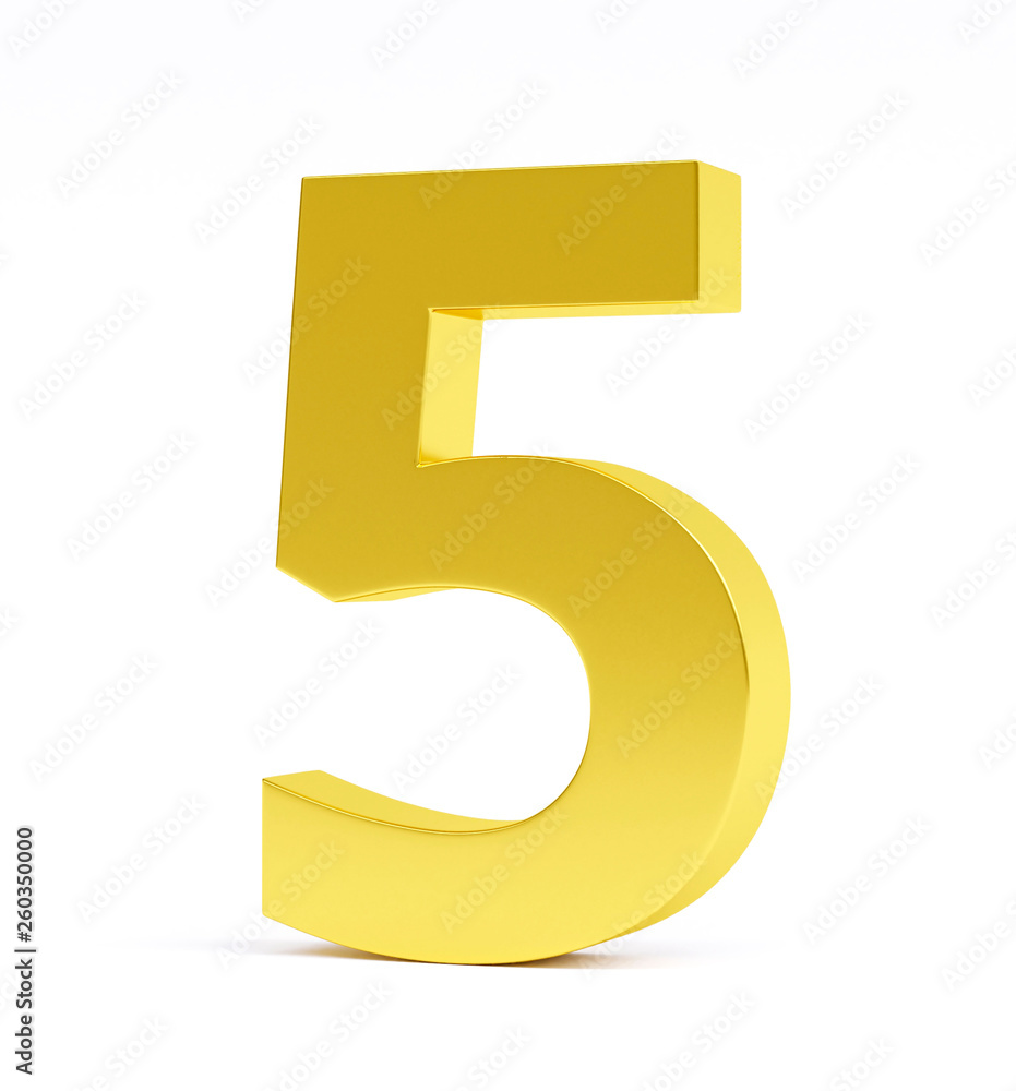 Golden number 5, isolated on white. Collection. 3d image Golden number 5, isolated on white. Collection. 3d image