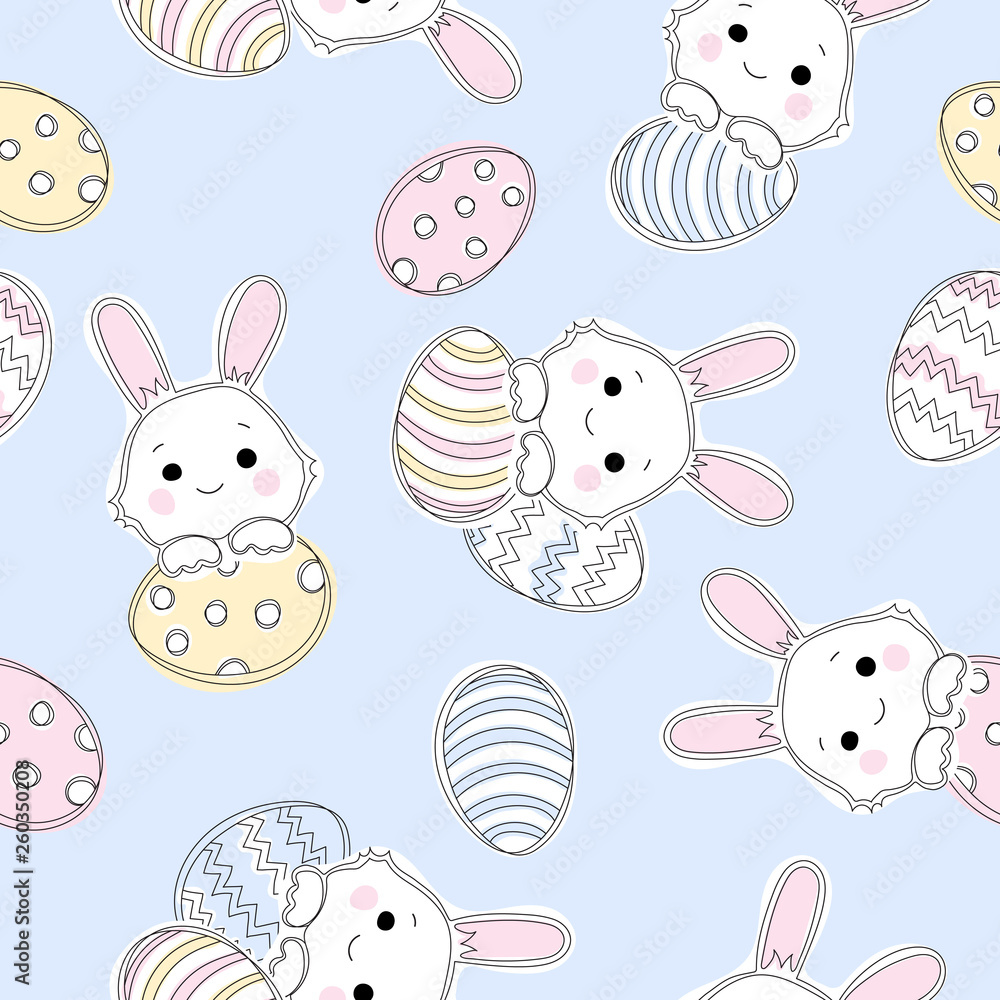 Seamless abstract pattern with Easter rabbits of different pastel colors. Decorative holiday wallpaper, good for printing.