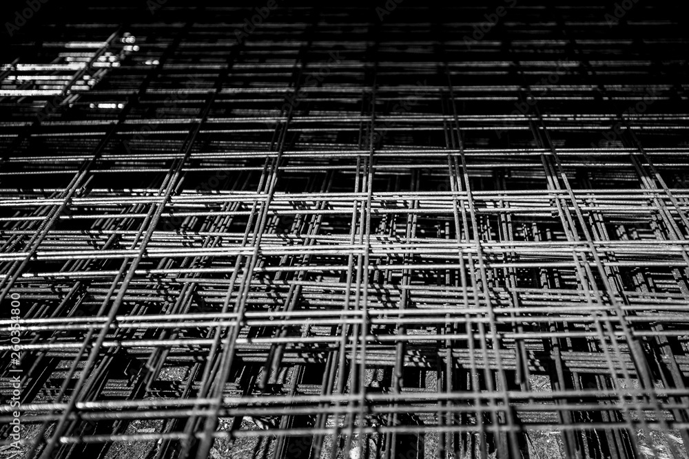 Obraz premium Metal grille for reinforced concrete. Rebar Steel Mesh for Concrete Slab Pour. Close-up.