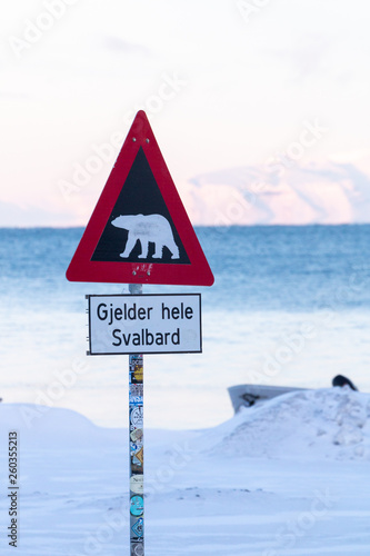 Polar bear warning sign in Longyearbyen Svalbard