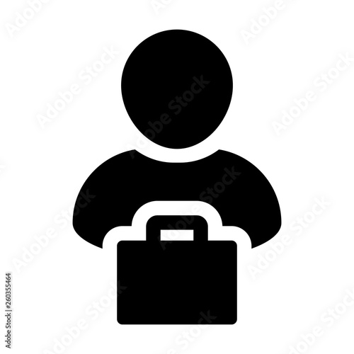Store icon vector male person profile avatar with shopping bag symbol for retail business and commerce in flat color glyph pictogram illustration