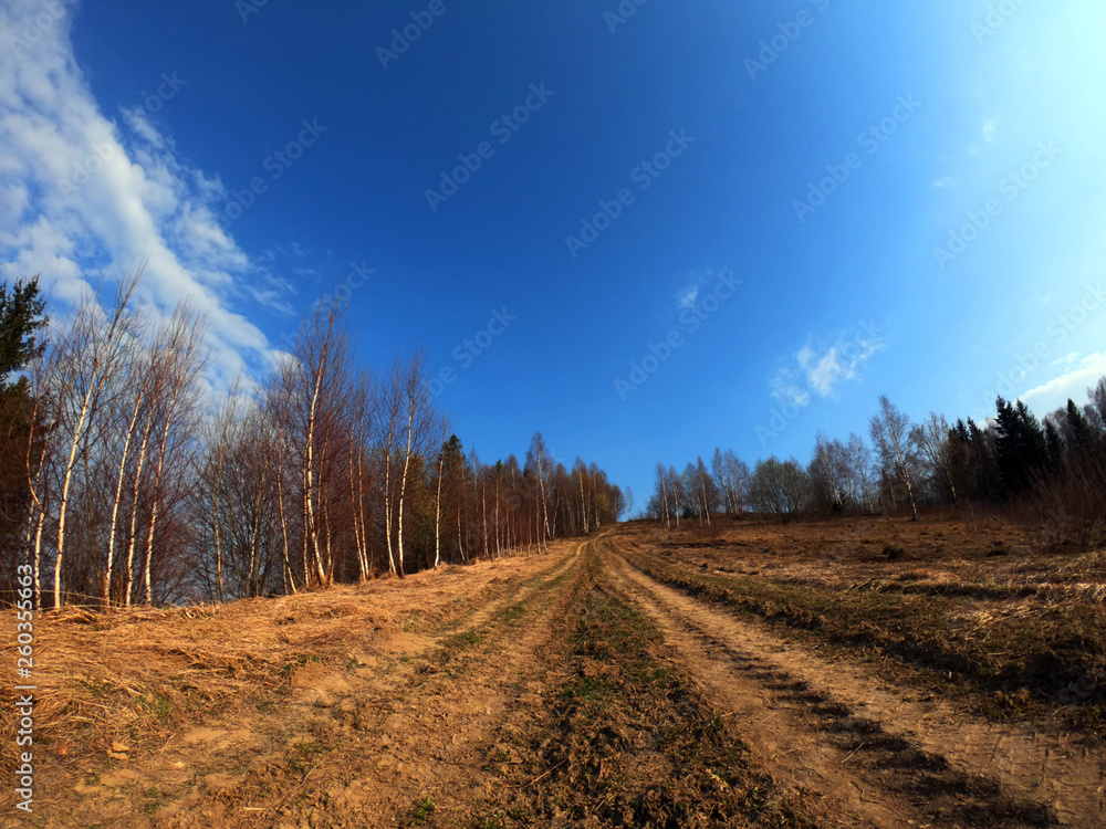 Early spring in the mountains, with peaks still covered with snow. Panoramic view of a natural alpine landscape in a sunny day Early spring in the mountains, with peaks still covered with snow. Panoramic view of a natural alpine landscape in a sunny day