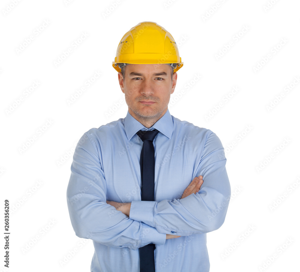 Architect with hands folded. Isolated on white background. Architect with hands folded. Isolated on white background.
