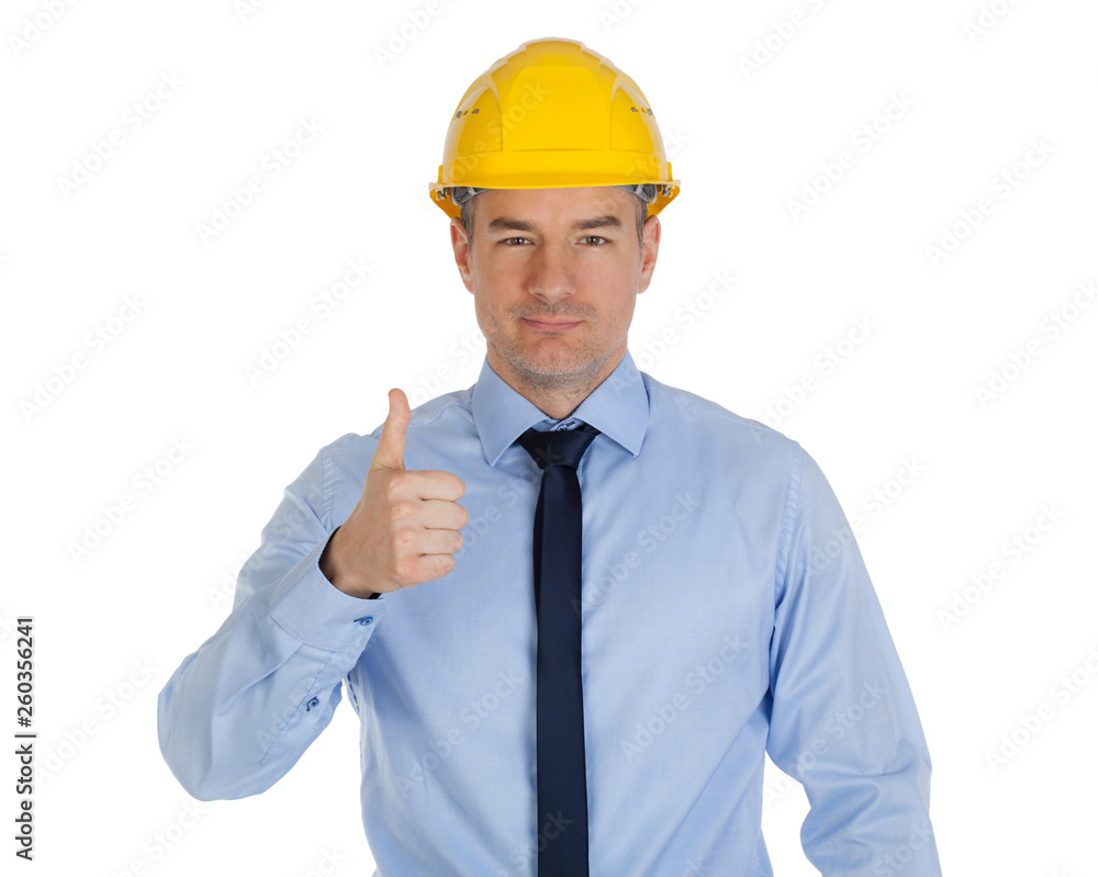 Architect thumb up. Isolated on white background. Architect thumb up. Isolated on white background.