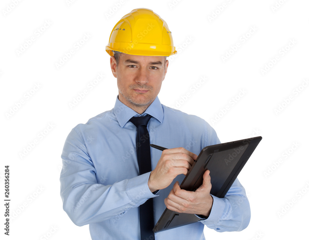 Architect using digital tablet. Isolated on white background. Architect using digital tablet. Isolated on white background.