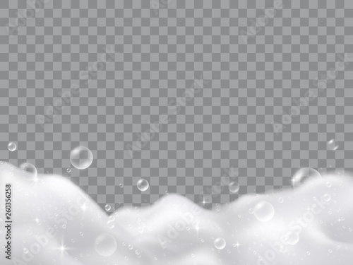 Realistic sparkling bubble bath foam. Symbol of purity.