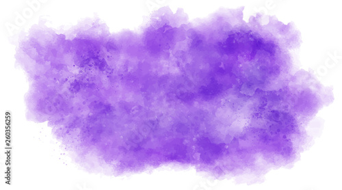 Purple watercolor background. Abstract lavender vector paint splash, isolated on white backdrop. Aquarelle purple texture.