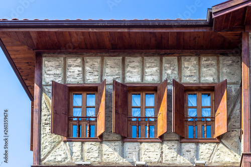Unfinished shoot of wooden mudwork masonry traditional turkish house in Safranbolu © orcunkoral