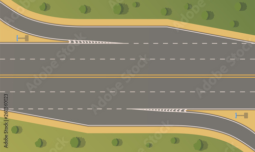 Top view road junction. Right turn branches and congresses.