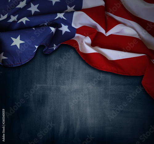 American flag on blue dark background