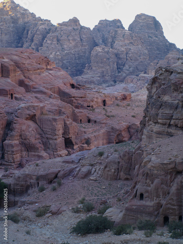 Petra; Raqmu - historic ruins of the ancient, rock city of the Nabatean Arabians. It is located in southwestern Jordan. It is also known as the rose-red city. UNESCO World Heritage list.