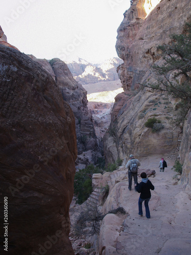 Petra; Raqmu - historic ruins of the ancient, rock city of the Nabatean Arabians. It is located in southwestern Jordan. It is also known as the rose-red city. UNESCO World Heritage list.