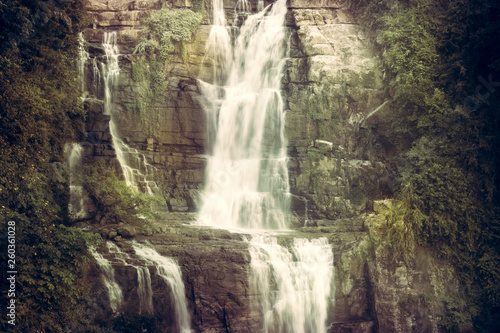 Vintage waterfall scenery landscape Ramboda falls  in Sri Lanka Nawara Eliya 