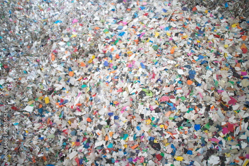 Recycling, shredded plastic