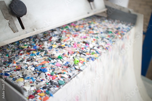 Recycling, shredded plastic