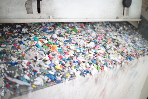 Recycling, shredded plastic
