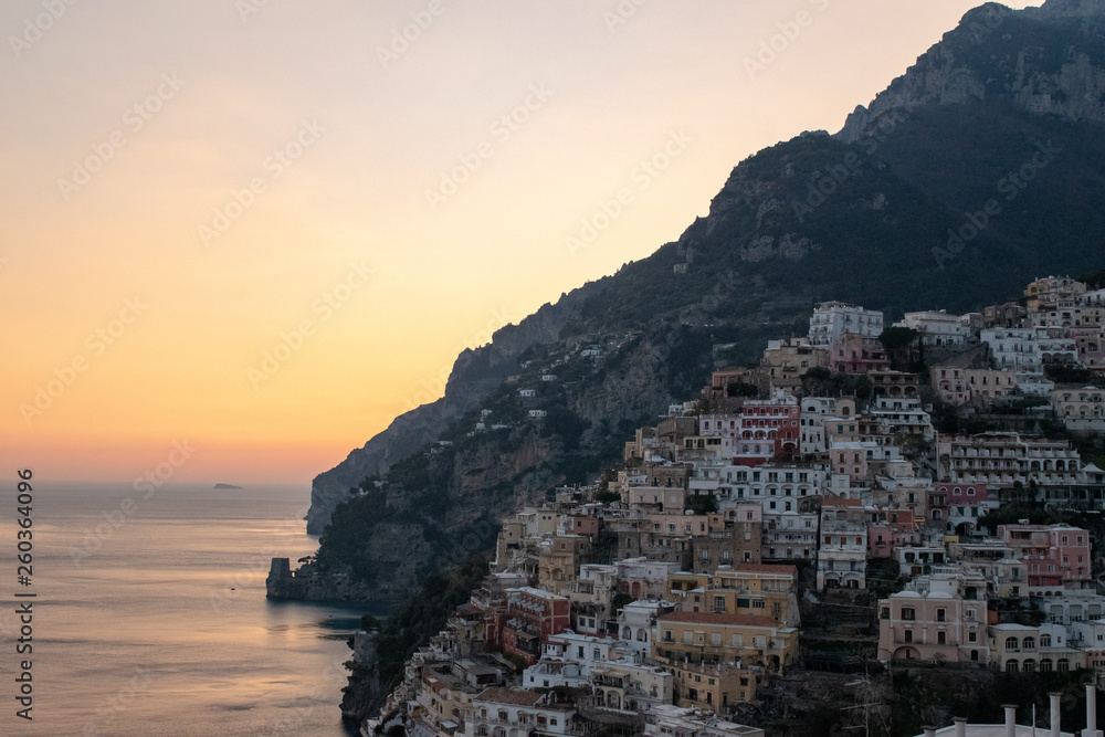 Amalfi coast landscape beautiful sunset coast sea picturesque