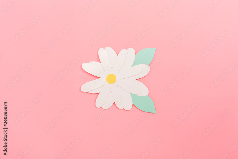 Spring flowers paper craftwork on a pink background