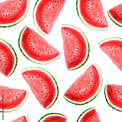 Fototapeta Naklejka Na Ścianę i Meble -  bright summer watercolor pattern of watermelon skirts