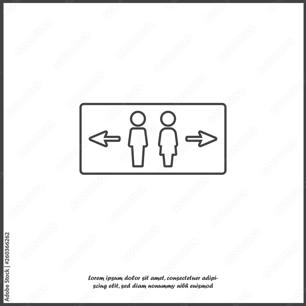 Vector icon of toilet. Plate on the door wc on white isolated background. Vector icon of toilet. Plate on the door wc on white isolated background.