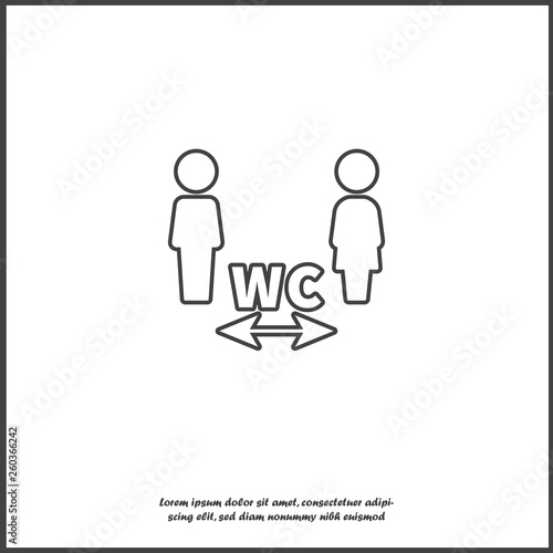 Vector icon of toilet. Plate on the door wc on white isolated background.