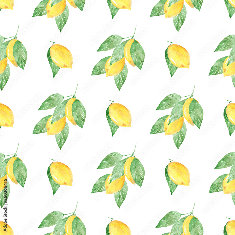 Watercolor handmade seamless pattern with yellow lemon fruit slices. Watercolor handmade seamless pattern with yellow lemon fruit slices.