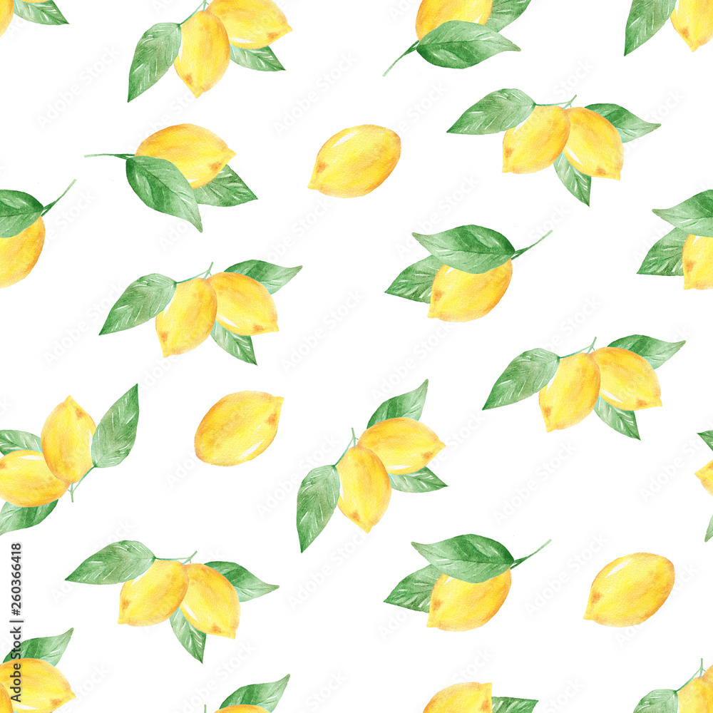 Watercolor handmade seamless pattern with yellow lemon fruit slices. Watercolor handmade seamless pattern with yellow lemon fruit slices.