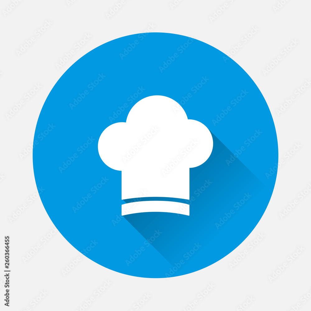 Chef hat vector icon. Cap chef cooking on a blue background a flat image with a long shadow. Chef hat vector icon. Cap chef cooking on a blue background a flat image with a long shadow.