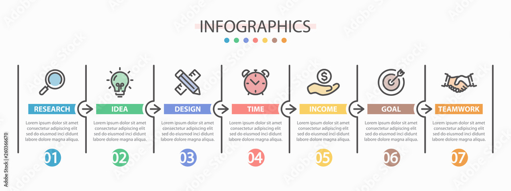Infographics design template with 7 options or steps. - obrazy, fototapety, plakaty 