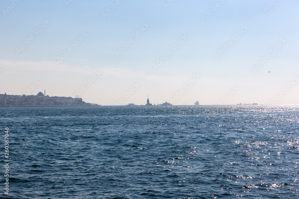 View of Istanbul Skyline and Maiden Tower in the Distance