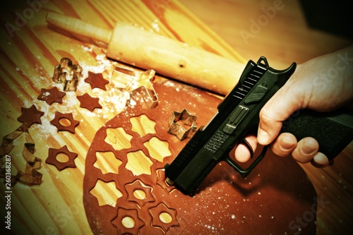 Cutting out Christmas cookies