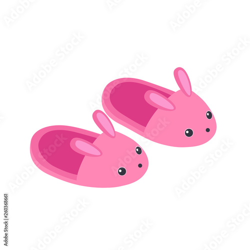 Cute pink bunny slippers isolated on white background